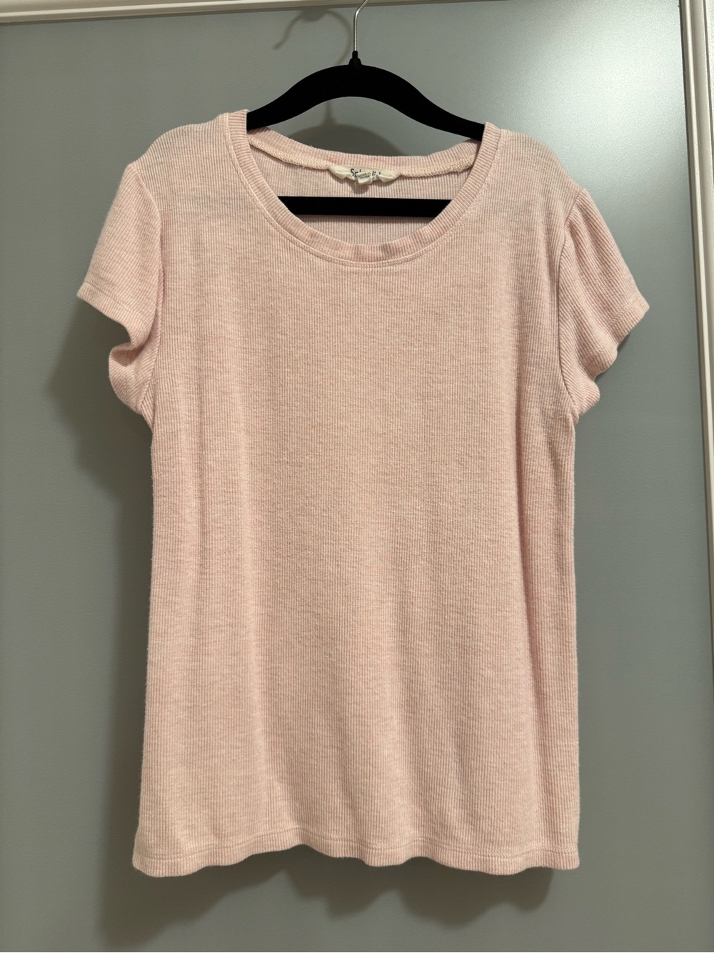 Splendid Super Soft - Pale Baby Pink Short Sleeve Ribbed Crew Tee